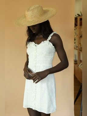 Line And Dot Lille White Polka Dot Ruffle Strap Sundress Medium